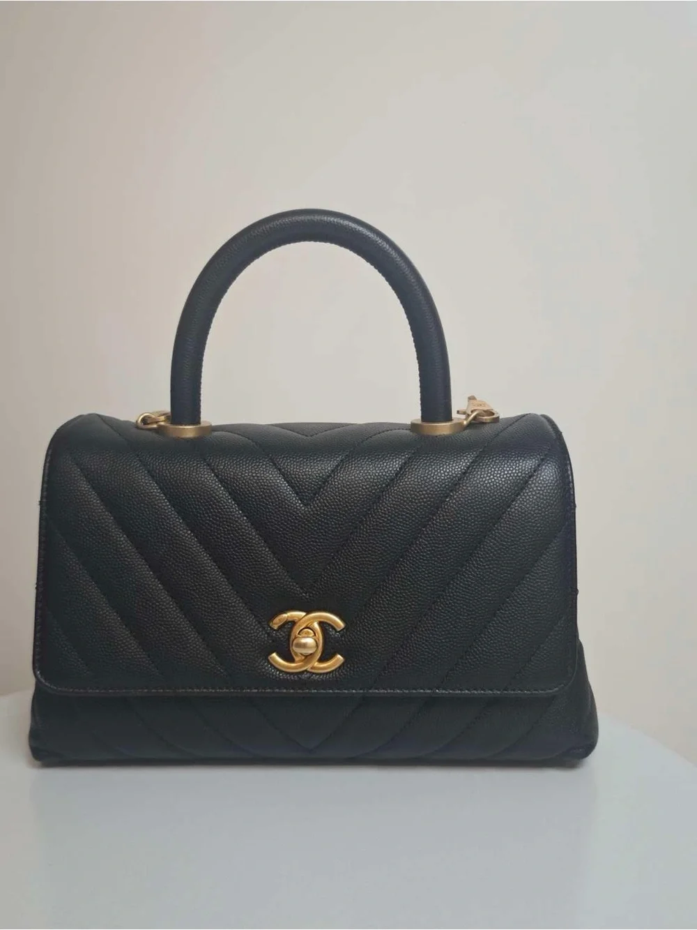 Chanel Coco Handle Small V‑Stitch Black Caviar Leather Handbag